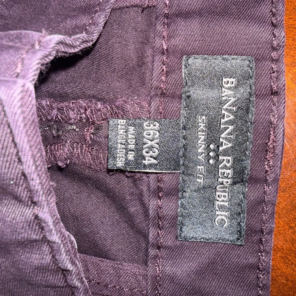 Banana Republic Mens Skinny Fit Chino Pants Purple 36x34 Stretch Cotton Twill